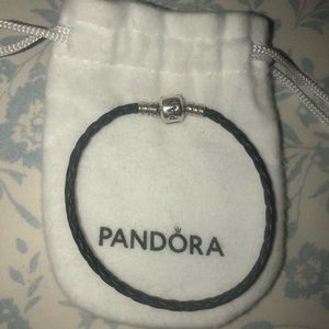Pandora Black Leather Bracelet Silver